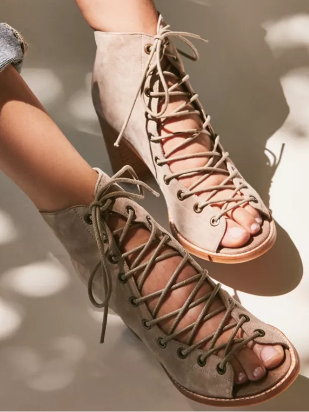 Jeffrey Campbell Tan Suede cors Lace-Up Open-Toe Booties
